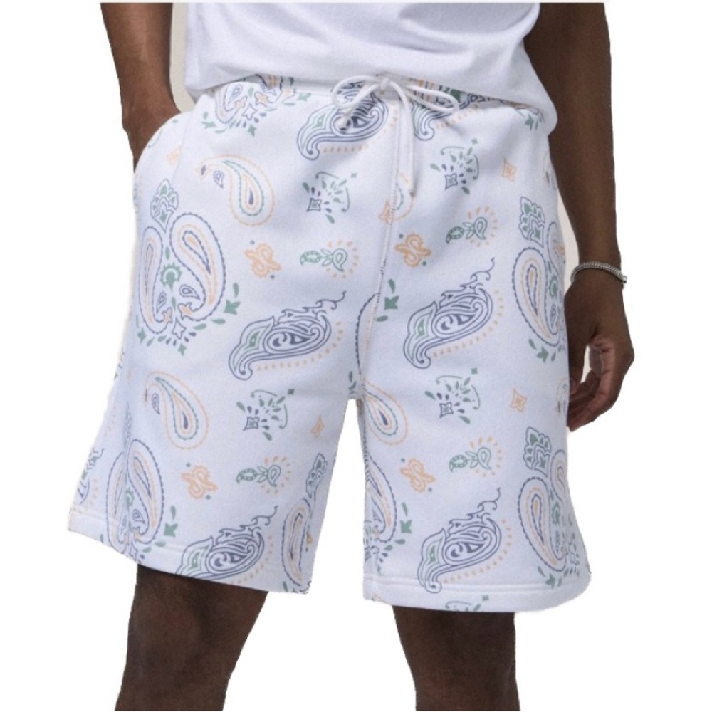Men’s Size Medium White Paisley Print Fleece Shorts
